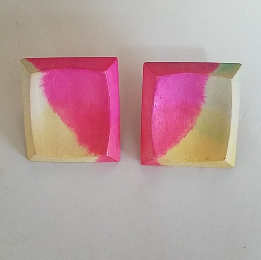 Vintage wood square earrings